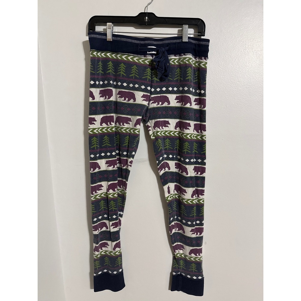 Lazy One Womens PJ Leggings Medium Navy Purple Bear Pine Tree Fair Isle Pajamas